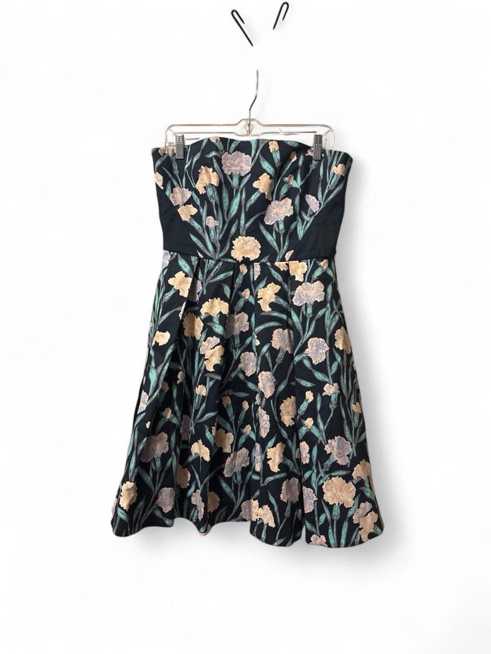 French Connection Black Strapless Floral Fit-and-Flare Dress
